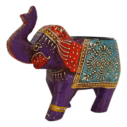 Purple Wooden Elephant Tealight Holder