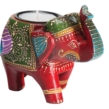 Red Wooden Elephant Tealight Holder