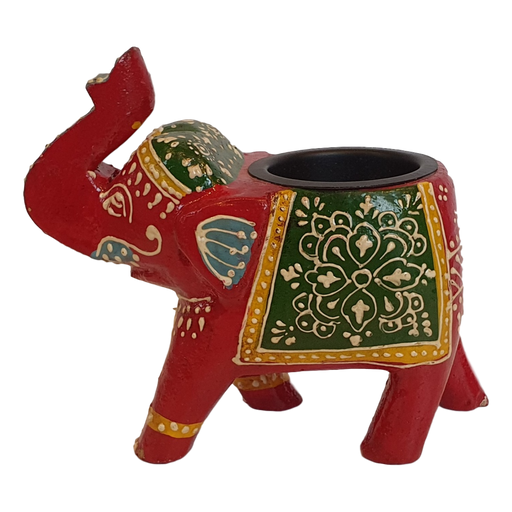 Red Wooden Elephant Tealight Holder