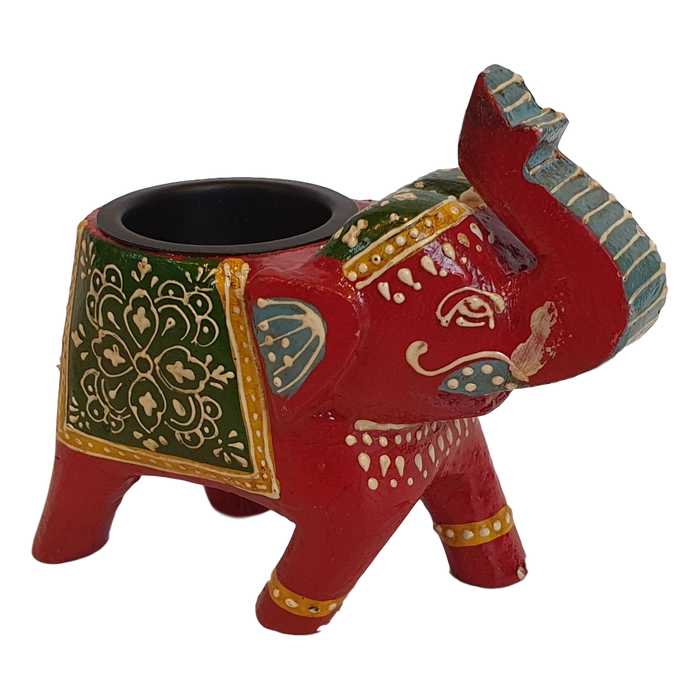Red Wooden Elephant Tealight Holder