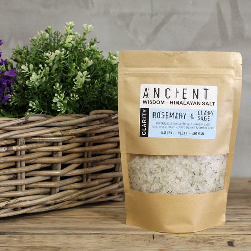 Himalayan Bath Salt infused with Olive Oil and Dry Rosemary Herbs - Clarity
