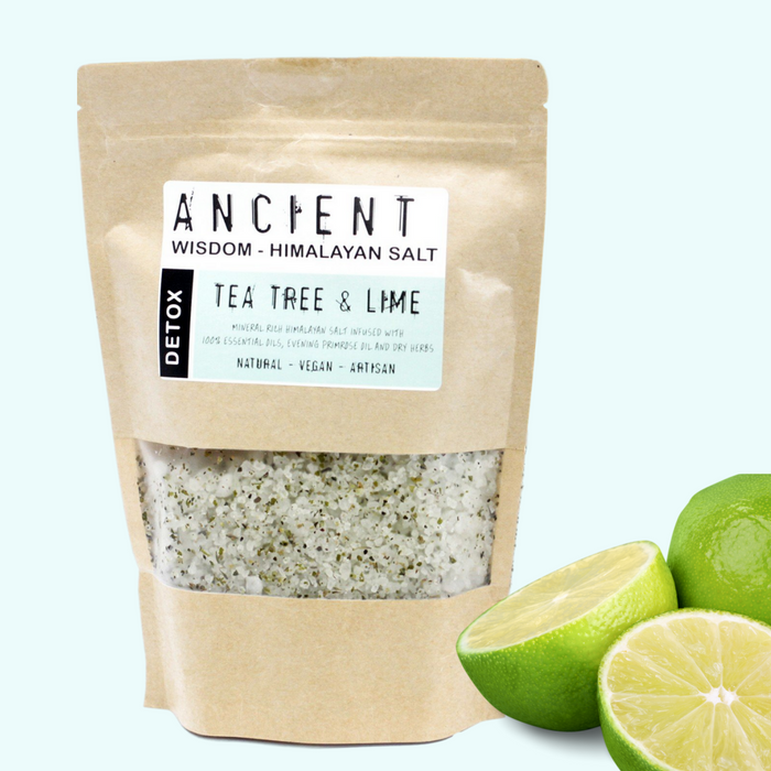 Himalayan Bath Salt infused with Tea Tree & Lime Essential Oils + Evening Primrose Oil - Detox