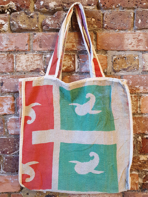 Reversible Tote Bag Made from a Vintage Hand Stitched Cotton Kantha Blanket