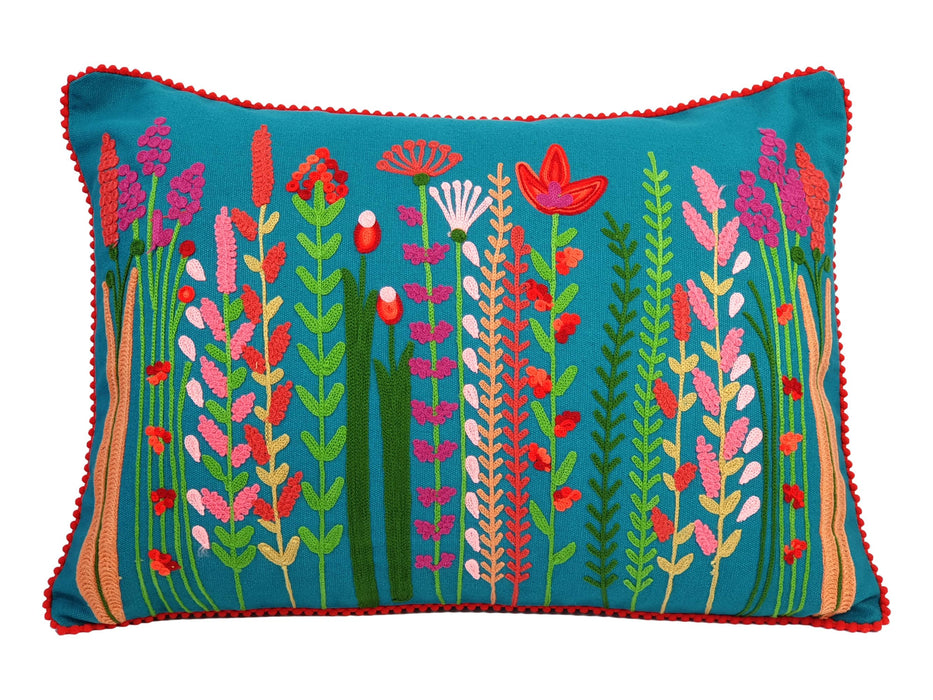 Wild Flowers Embroidered Cushion Cover